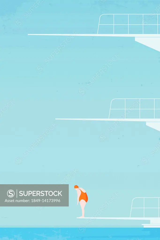 Overweight woman on lowest diving board