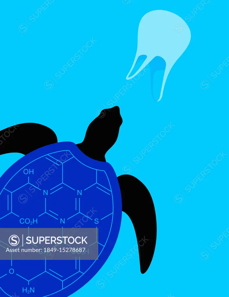 Turtle swimming in plastic pollution