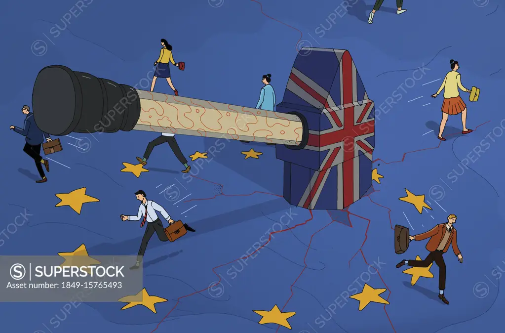 UK hammer breaking up the European Union flag