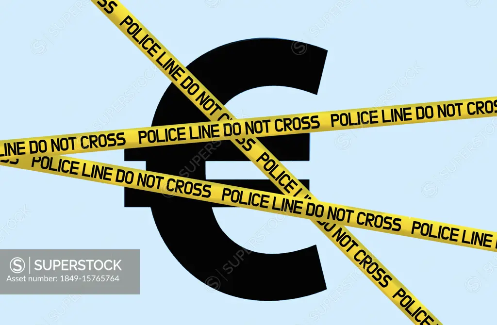 Euro symbol behind police cordon tape