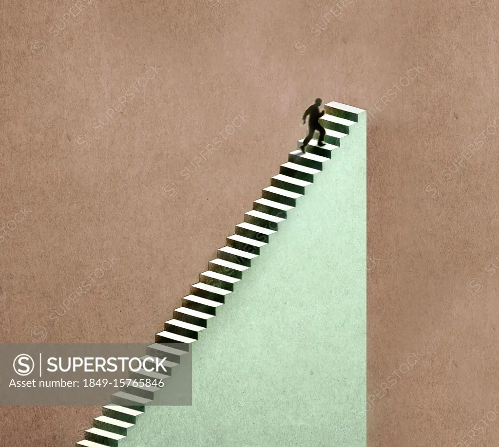 Man reaching the end of the staircase