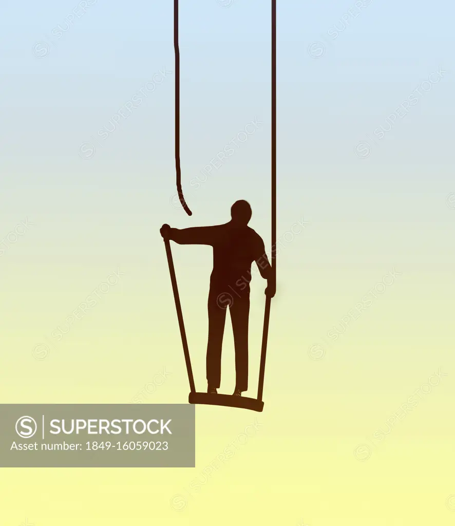 Man on broken swing