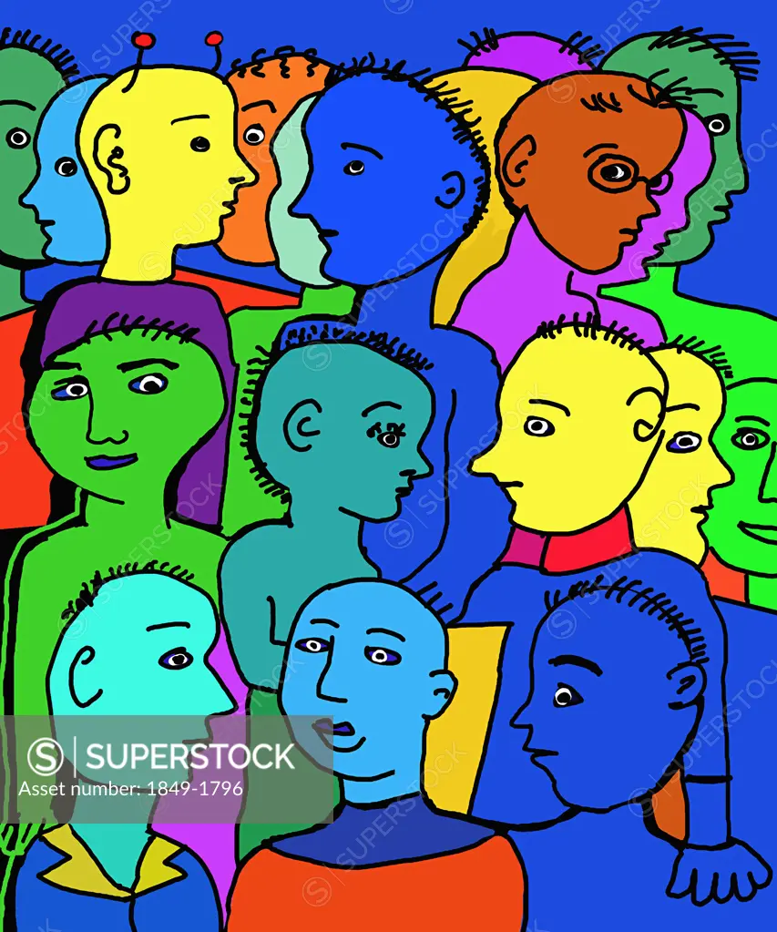 Alien in crowd of colored people