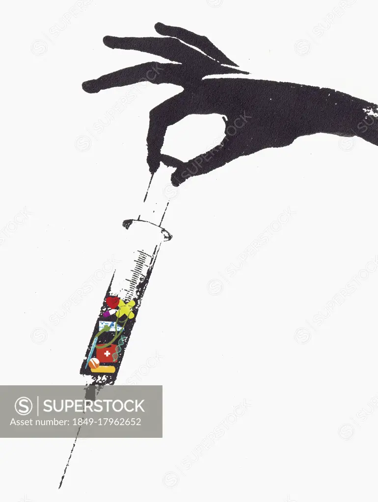 Syringe containing elements of health service