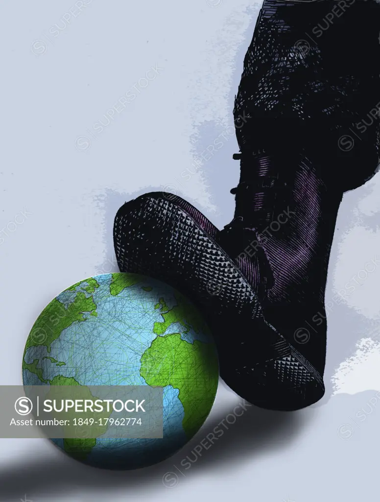 Military boot crushing globe