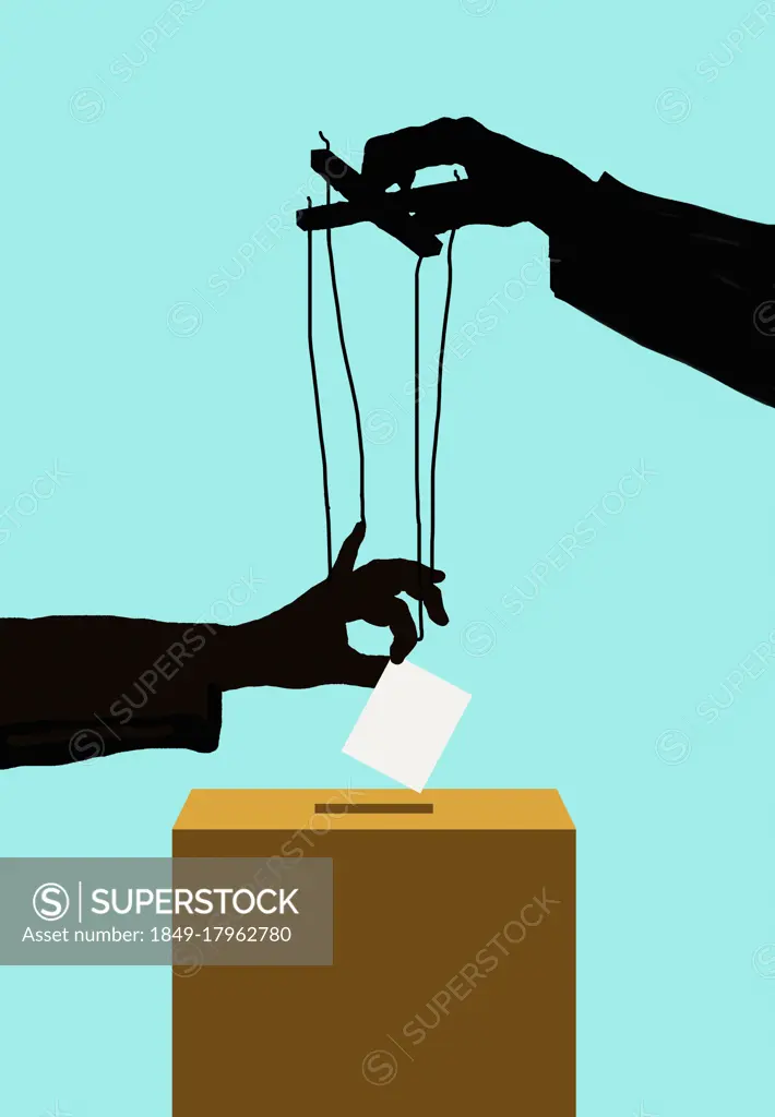 Puppeteer manipulating man's vote