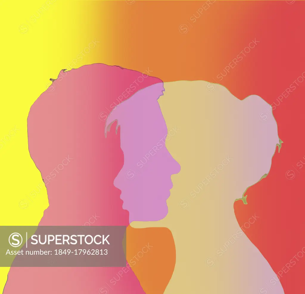 Overlapping profiles of man and woman