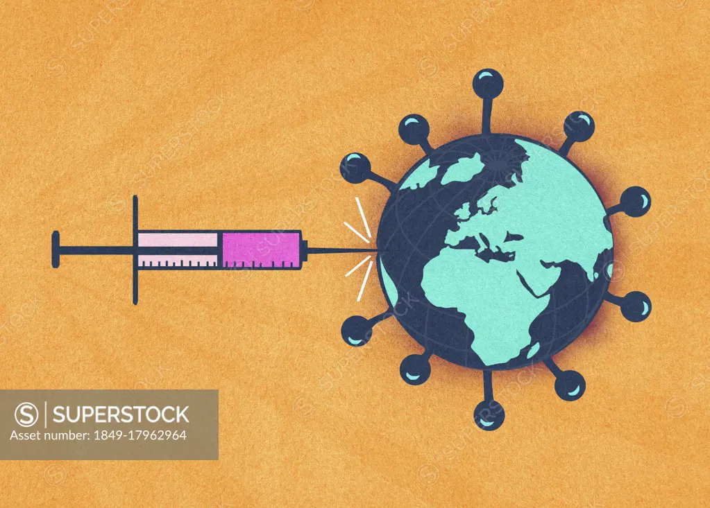 Syringe injecting global coronavirus virus organism