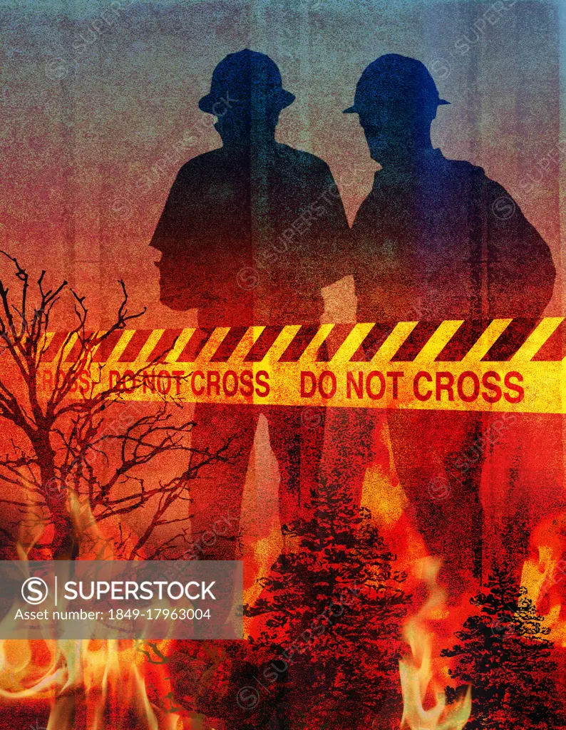 Firefighters and dangerous forest wildfires