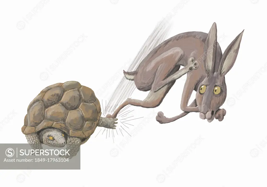 Tortoise stamping on hare's foot in race