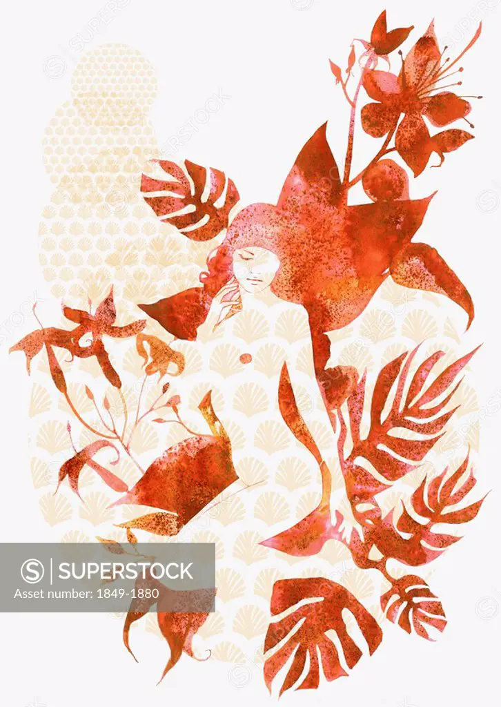 Nude woman with leaf design