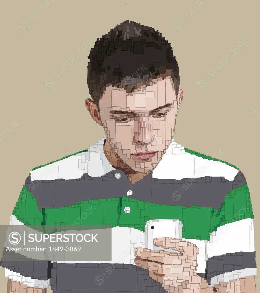 Man texting using cell phone