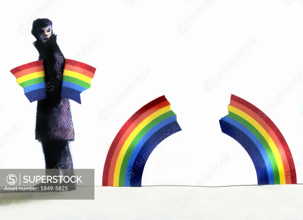 Man stealing middle portion of rainbow