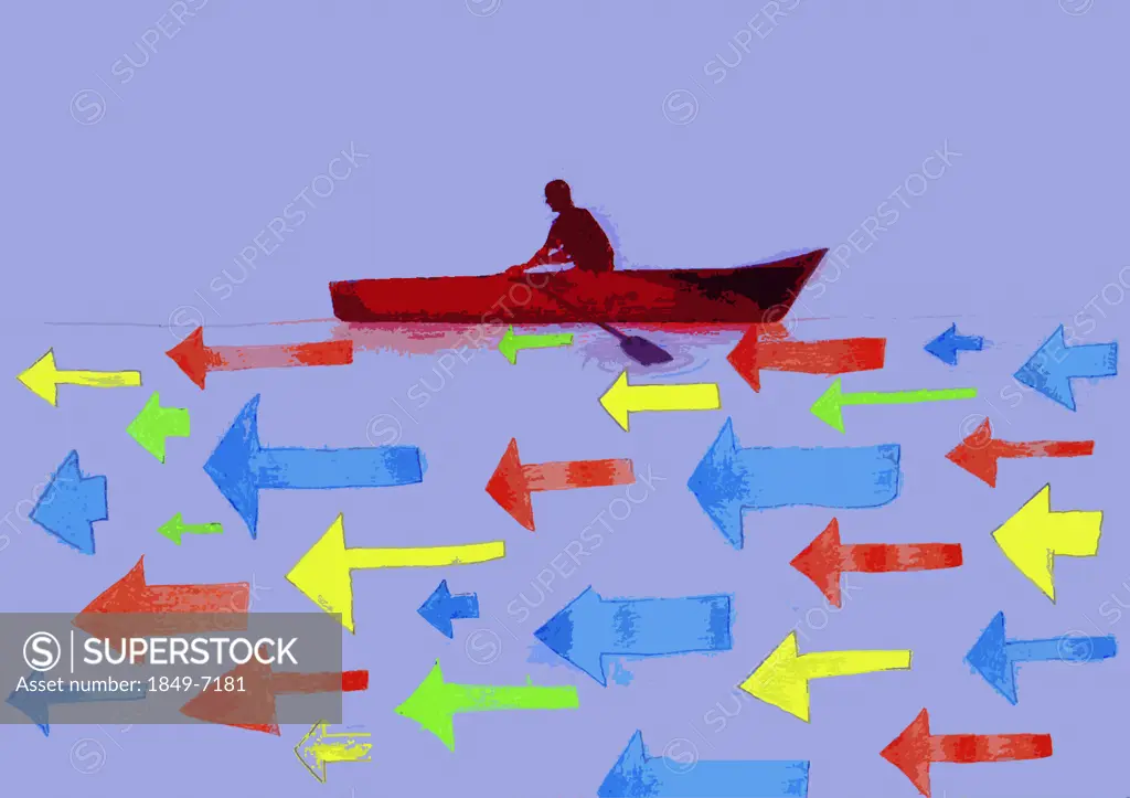 Man rowing in against direction of current