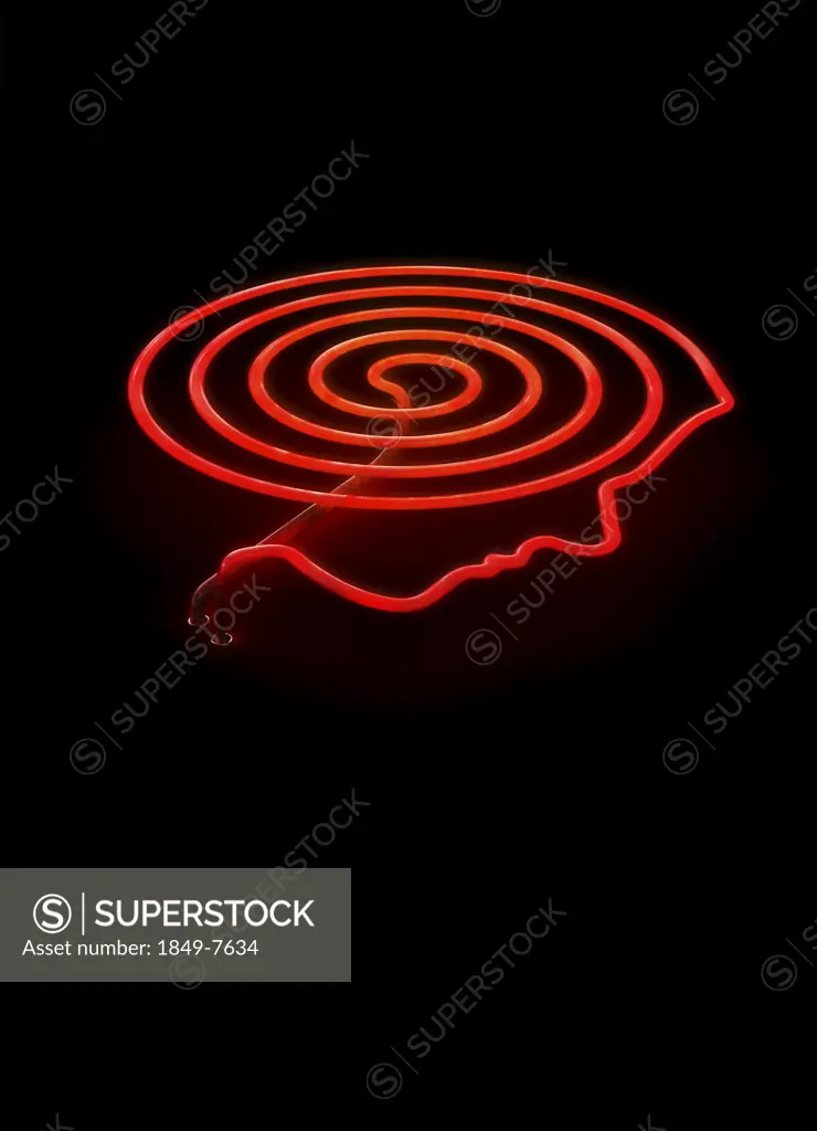 Red hot hob stove burner with outline in human head