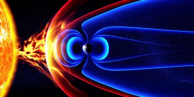 Earth's magnetic field and protection from the sun's solar flares and solar wind