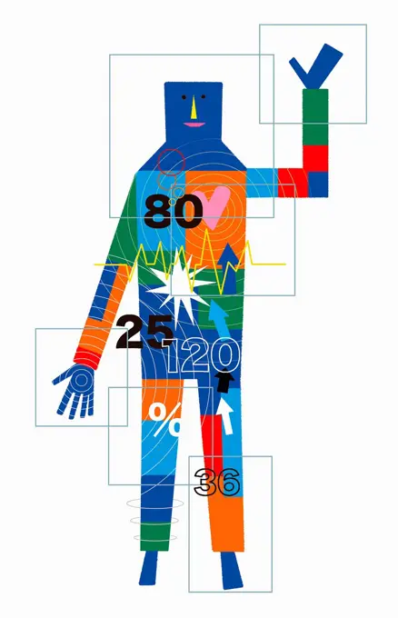 Healthy heart data on man waving