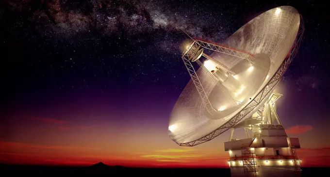 Radio telescope at night