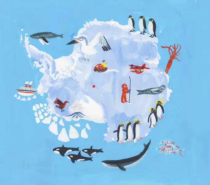 Illustrated map of Antarctica