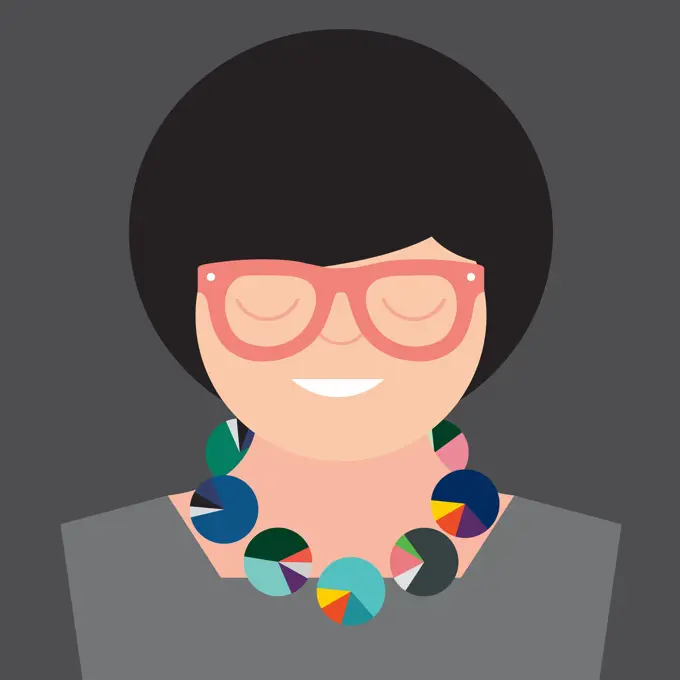 Smiling businesswoman with pie chart necklace