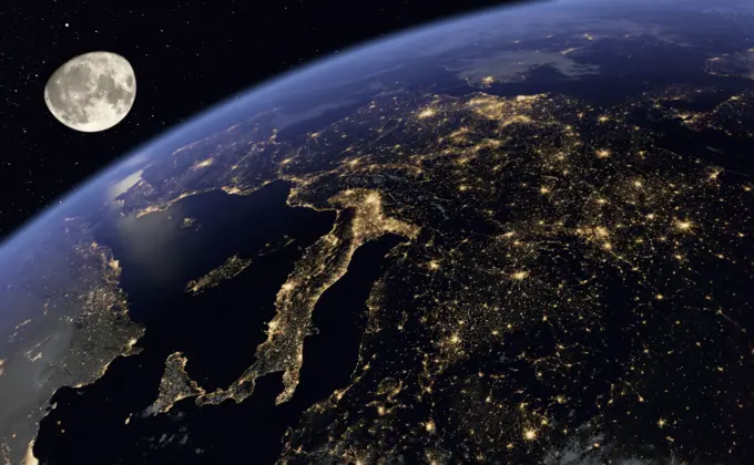 Digitally manipulated image of Europe at night from space