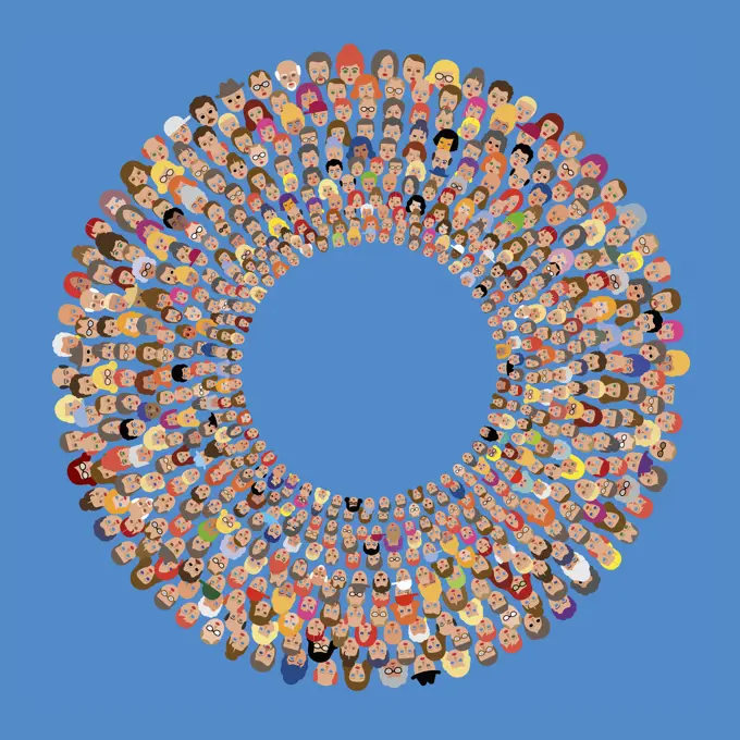 Lots of people's faces in concentric circles