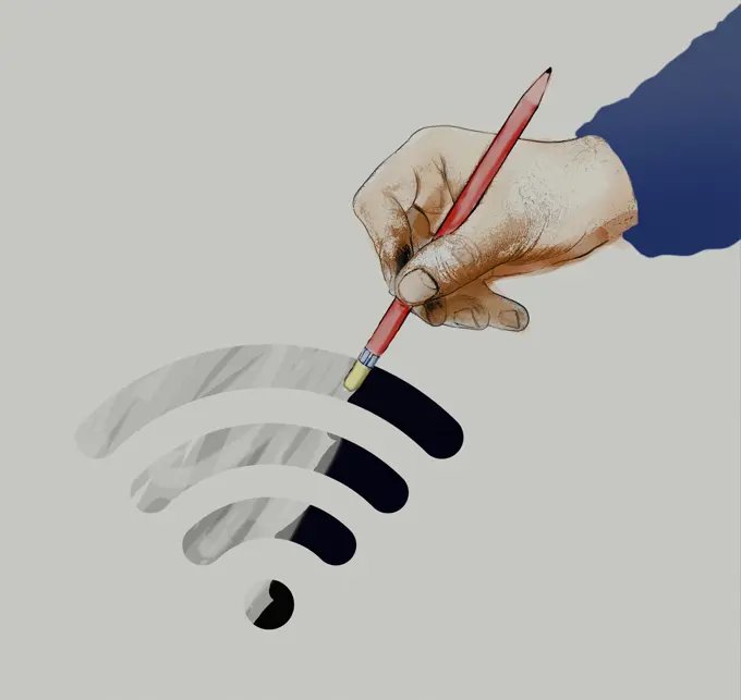 Hand erasing wifi symbol