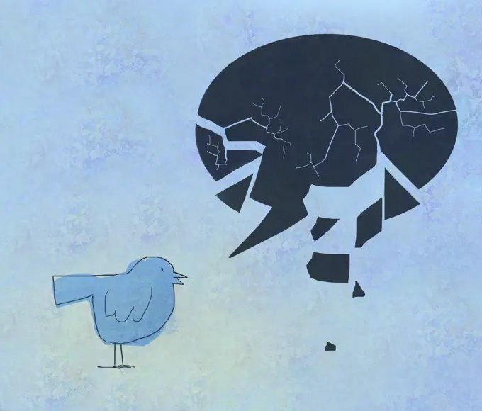 Bird tweeting with broken speech bubble