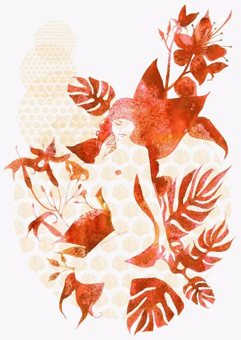 Nude woman with leaf design