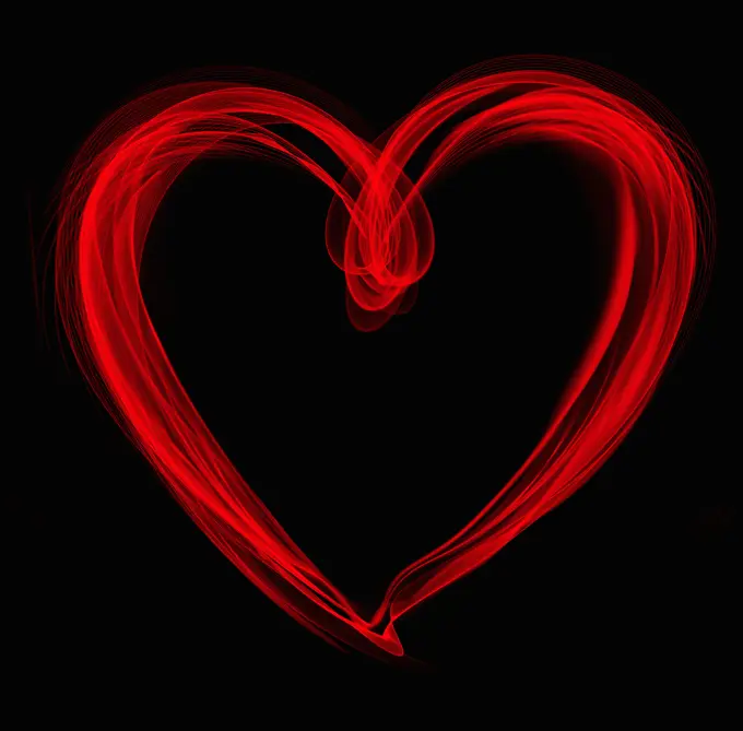 Red heart shape drawn with light trails