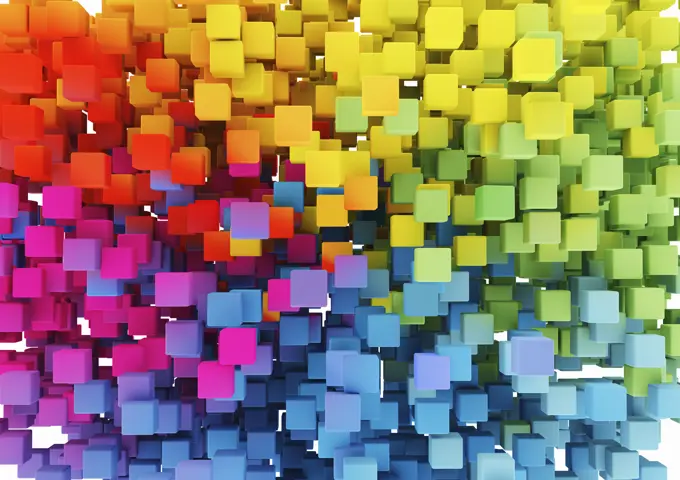 Close up of multicolored cubes