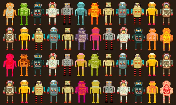 Pattern of variety of robots in a row