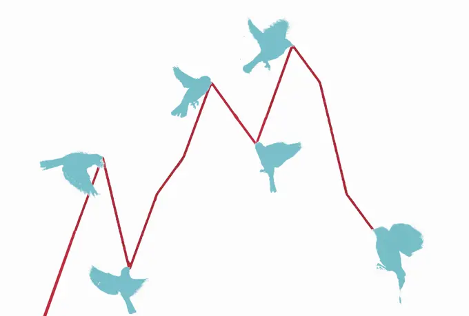 Birds pulling in line graph up and down