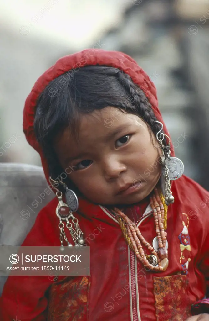 Afghanistan, Tribal People, Portrait Of Kirghiz Child.