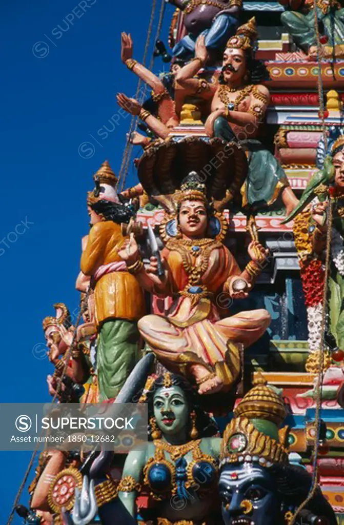 Sri Lanka, Colombo, Ganesh Kovil. Close Up Deatil Of Colourful Hindu Temple Carvings