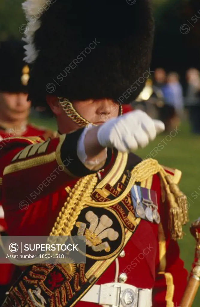 Military, Army, Royal Welsh Fusileer Drum Major Marching During A Parade