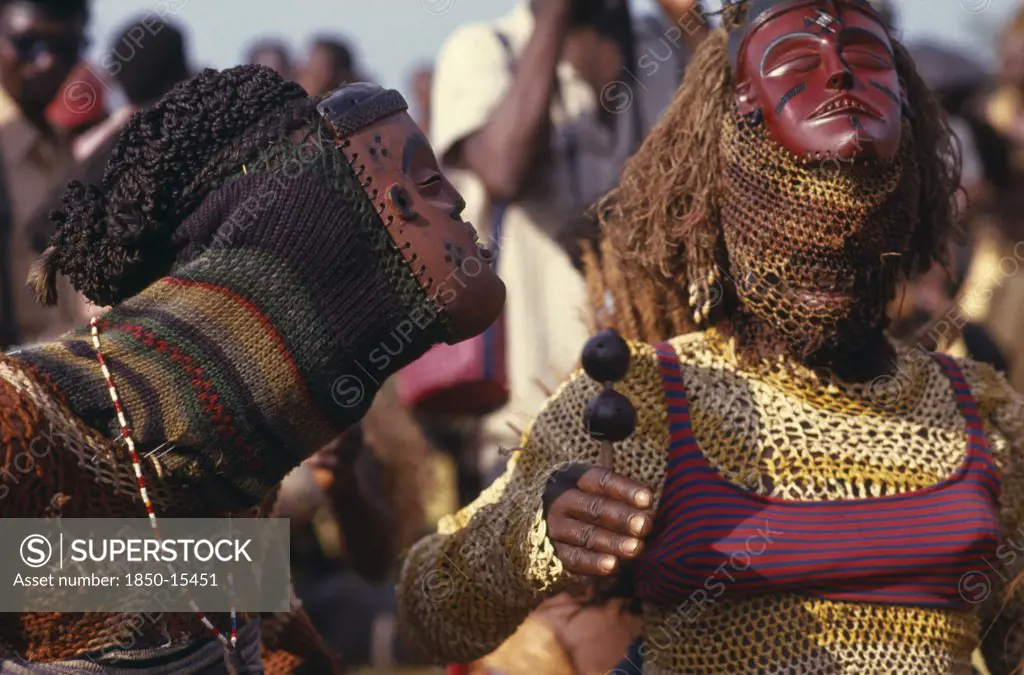 Congo, Gungu, Masked Dancers At Bapende Tribe Gungu Festival.