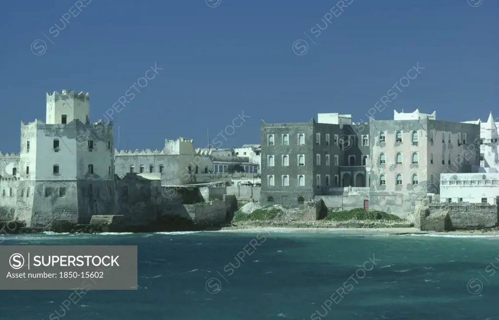 Somalia, Mogadishu, View Towards Fort And Old Waterfront Buildings From The Sea.