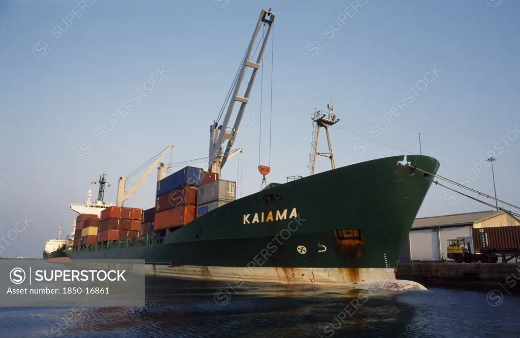 Ghana, Tema, Container Ship Docked At Tema Port.