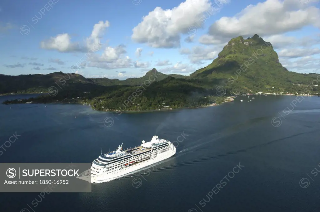 Pacific Islands, French Polynesia, Tahiti , Cruise Ship Sailing Past The Island