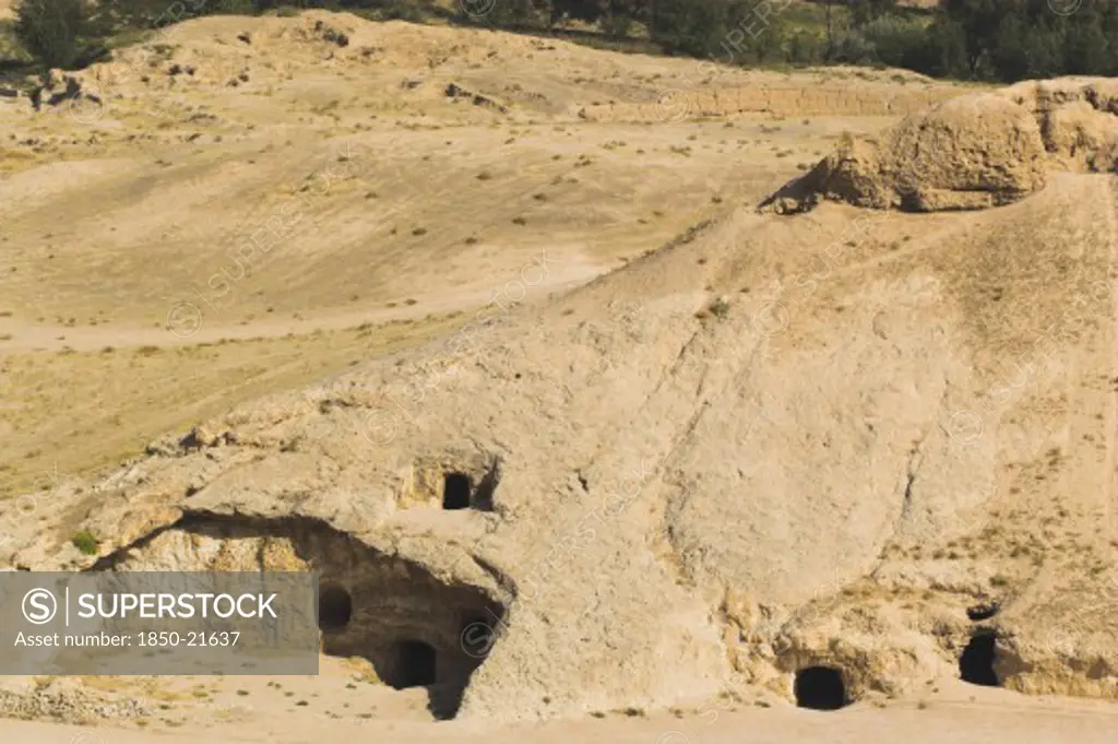 Afghanistan, Samangan Province, Takht-I-Rusam, '2Km South Of The Centre Of Haibak, Buddhist Caves Know As Takht-I-Rusam (Rustam'S Throne), Part Of A Stupa-Monastery Complex Caeved From Rock Dating From The Kushano-Sasanian Period 4Th-5Th Century Ad.