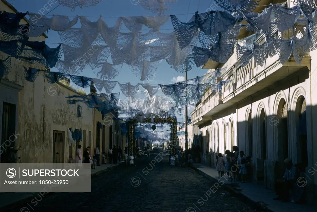 Mexico, Mexico City, Street Decorated For Independence Day