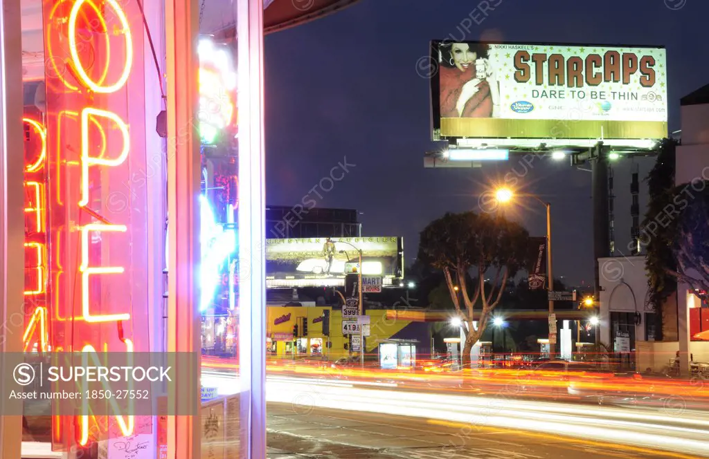 Usa, California, Los Angeles, 'Street Scene, Sunset Boulevard At Night'