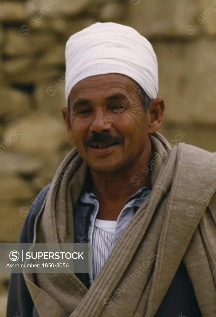 Egypt, Cairo Area, Saqqara, Smiling Guide Wearing White Turban