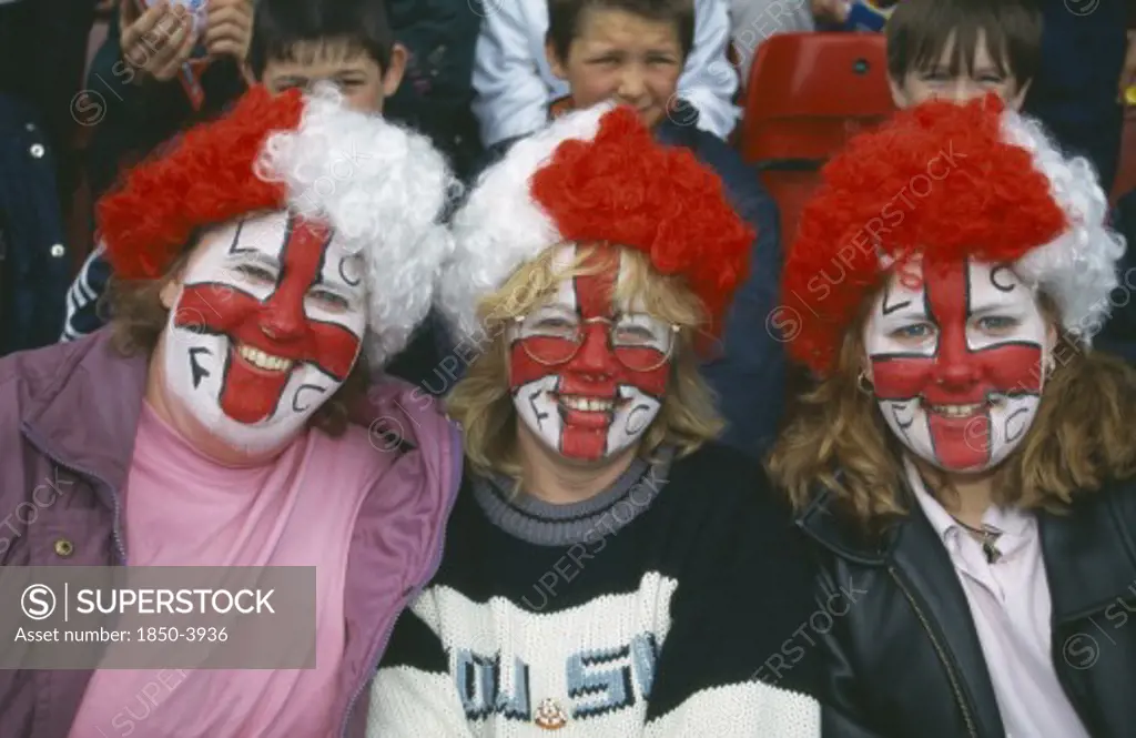 Sport, Crowds, Soccer, Fans With Faces Painted With The George Cross