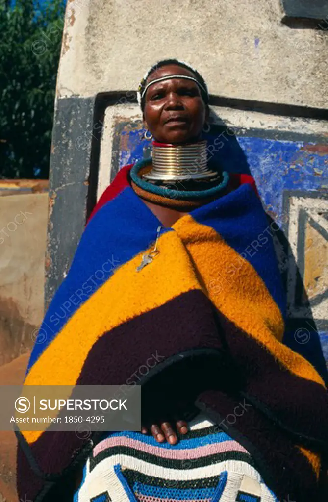 South Africa, Mpumalanga, Botshabelo, 'Near Middleburg, Local Woman In Traditional Dress Inc. Large Necklace. '