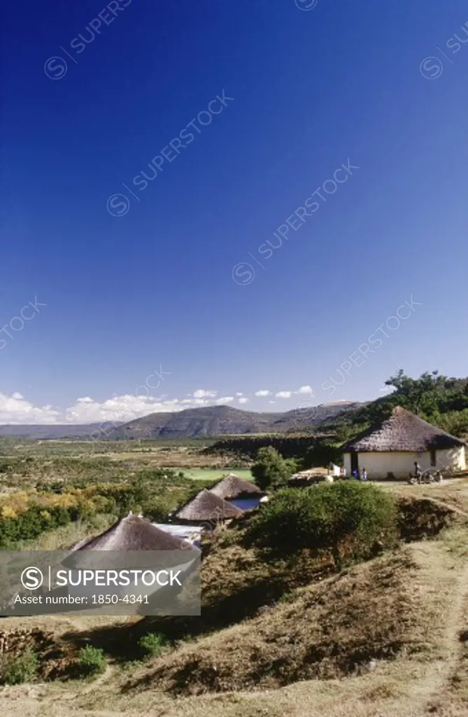South Africa, Kwazulu Natal , Msinga, View Of  The Zulu Village Umuzi And Surrounding Terrain.