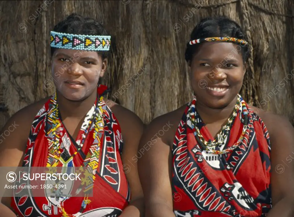 Swaziland, Tribal Peoples, Local Women In Traditional Tribal Dress And Head Bands.