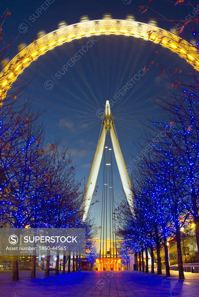 England,  London, London Eye and Christmas Lights.