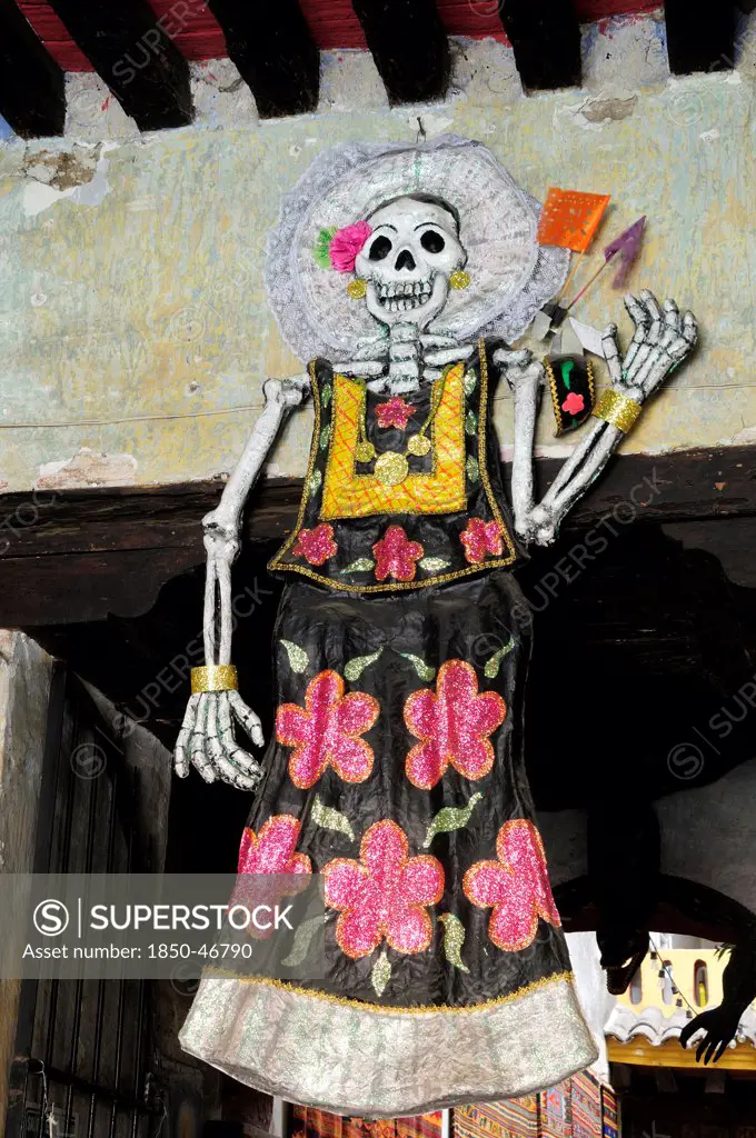 Mexico, Oaxaca, Skeleton decoration for Dia de los Muertos or Day of the Dead festivities.